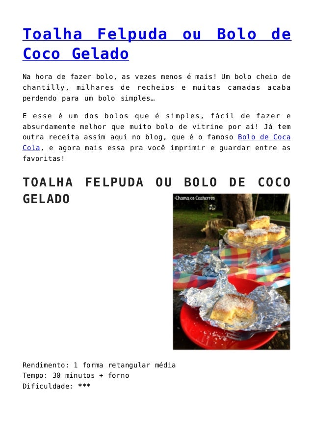 Receita Bolo Toalha Felpuda