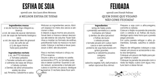 ESFIHADE SOJA
aprendi com Ana Laura Alves Menezes
A MELHOR ESFIHA DE TODAS
Ingredientes massa
2 xic.de farinha trigo integral ou
branca
4 col. de sopa de açúcar demerara
1 col. de sopa de fermento biológico
seco
4 col. de sopa de óleo de girassol
1 col. de café de sal
2/3 de água morna
fubá para polvilhar
Ingredientes recheio
1 xic. de PTS hidratada
2 Tomates pelados
1 Tomate cortado em cubos
2 colheres de sopa de Shoyu
1 Cebola cortada
2 Dentes de alho) amassados
azeite de oliva
sal, Pimenta ,Cebolinha e salsa
Misturar os ingredientes secos. Abrir
um espaço no meio dos secos e adi
cionar o óleo
e depois a água morna aos poucos.
Sovar bem a massa e deixar descan
sar até dobrar de volume. Fazer boli
nhas e moldar no formato de esfihas,
polvilhando fubá na massa e na ban
cada. Colocar o recheio e levar para
assar a 180C até dourarem.
Para o recheio misture o shoyu na
PTS e reserve.
Doure o alho e a cebola no azeite,
acrescente a PTS, os tomates pela
dos e deixe cozinhar. Quando o cal
do reduzir, acrescente o tomate em
cubos e cozinhe um pouco, desligue
ereserve. O recheio deve ficar sem
caldo.
FEIJOADA
aprendi com Dianah Pedrosa
QUEMDISSEQUEVEGANO
NÃOCOME
Ingredientes
500g de feijão preto
1 pimentão vermelho e 1 verde
(cortados em fatias)
5 dentes de alho (picados)
2 folhas de louro
1 cebola picada
1 tomate picado em cubos (sem
casca e sem semente)
proteína de soja texturizada em
grãos grandes
salsinha e cebolinha picados
orégano
cominho
sal
salsicha vegetal, tofu defumado e
seitan opcional (fica ótimo)
FEIJOADA?
Prepare a soja com o alho,oregano,
cominho e cebola.
Colocar o feijão na panela de pressão
com a cebola e as folhas de louro,
desligar após meia hora que a panela
pegar pressão.
Em outra panela refogar o alho, pi
mentões, tomate, salsinha e ceboli
nha.
Depois de refogados coloque a soja,
mexer um pouco e acrescente o res
to dos temperos.
Coloque um pouco de feijão para pe
gar melhor o sabor.
Coloque na panela de pressão com o
resto do feijão, cubra com água, mis
ture bem e deixe ferver.
98 99
 
