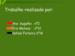 Trabalho realizado por: Ana  bugalho nº2 Íris Mateus nº12 Rafael Feiteira nº18 