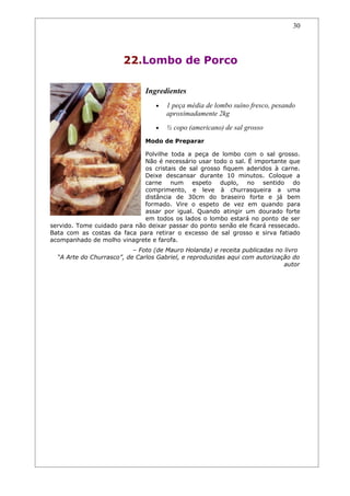 Receitas de carnes e churrascos.