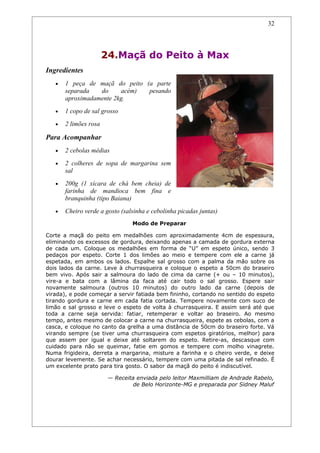 Receitas de carnes e churrascos.