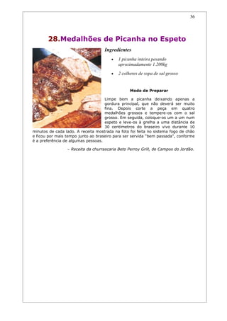 Receitas de carnes e churrascos.