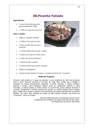Receitas de carnes e churrascos.