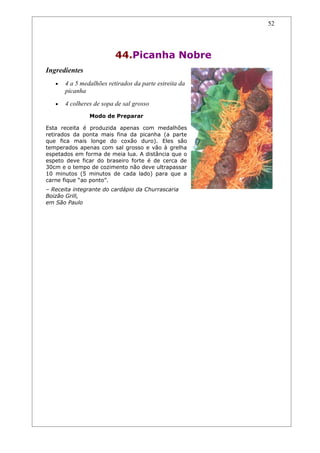 Receitas de carnes e churrascos.