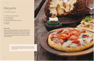 76
Delícias toda hora
Marguerita
na manteiga de pequi
•	 3 colheres de sopa de óleo de pequi
•	 Alho e cebola a gosto
•	 1 lata de tomate pelati
•	 6 tomates frescos sem pele e sem sementes
•	 Sal a gosto
•	 Manjericão
Modo de preparo
Coloque o óleo de pequi na panela junto com o alho e a cebola em fogo
não muito alto para não queimar. Deixe a cebola cozinhar um pouco e
coloque em seguida o tomate pelati junto com os tomates processados
no liquidificador. Cozinhe por alguns minutos. Coloque o manjericão e
recheie as pizzas, usando queijo mussarela, fatias finíssimas de tomate
e folhas de manjericão.
O pequi é um alimento muito importante para os índios do Xingu, que realizam
vários rituais para que a safra seja boa. Do pequi eles fazem um mingau que
é servido com farinha. Extraem também o óleo, que é usado o ano todo como
alimento e remédio.
 
