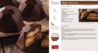 Alfajor Diamante
INGREDIENTES
Alfajor:
• 170g de manteiga (temperatura ambiente)
• 120g de açúcar
• 100g de gemas
• 10g de essência de baunilha ou 1g de fava de baunilha
• 210g de farinha de trigo
• 200g de amido de milho
• 5g de fermento em pó
Coquilha:
• 1kg de NESTLÉ®
Chocolate Meio Amargo
Recheio:
• 800g de MOÇA®
Doce de Leite Bag
MODO DE PREPARO
Alfajor:
Bata na batedeira a manteiga, o açúcar, as gemas e a baunilha até que obtenha um creme fofo. Acrescente a farinha de trigo, o
amido de milho e misture manualmente até que fique homogêneo. Incorpore o fermento em pó e despeje em uma forma
(30cm x 15cm) untada e enfarinhada. Leve para assar no forno preaquecido (180°C) por cerca de 25 minutos ou até que esteja
dourado. Deixe esfriar completamente.
Coquilha:
Derreta e tempere o Chocolate Meio Amargo NESTLÉ®
conforme instruções da embalagem. Despeje em formas para bombons
em formato de diamante, vire-as para escorrer o excesso de chocolate das formas e deixe no refrigerador com a cavidade voltada
para baixo sobre um papel manteiga para firmar.
Montagem:
Retire as formas do refrigerador e intercale camadas finas de Doce de Leite MOÇA®
Bag e alfajor. Despeje o restante do chocolate
temperado para fazer o fechamento dos bombons. Retire bem o excesso e leve novamente ao refrigerador para a secagem final até
que o chocolate se desprenda totalmente da forma. Desenforme.
Rendimento: 25 unidades de 100g cada
S U G E S T Ã O D E V E N D A
DIET
DIET
1 hora e 30 minutos
médio
R$ 1,53
R$ 6,80
DIETDIET
DIET
dicas do chef
Você pode substituir o MOÇA®
Doce
de Leite Bag pelo MOÇA®
Recheio e
Cobertura Leite Condensado, MOÇA®
Recheio e Cobertura Morango ou
MOÇA®
Recheio e Cobertura Chocolate.
Tradicional receita em formato de bombom preparada com Chocolate Meio Amargo NESTLÉ®
e
Doce de Leite MOÇA®
Bag.
24 25
 