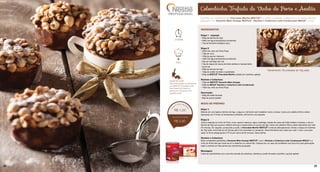 Colombinha Trufada de Vinho do Porto e Avelãs
Colomba com pedacinhos de Chocolate Marfim NESTLÉ®
na massa, recheada e coberta por um trufado especial
preparado com Ganache Meio Amargo NESTLÉ®
, Recheio e Cobertura Leite Condensado MOÇA®
e vinho.
INGREDIENTES
Etapa 1 - esponja:
• 300g de farinha de trigo
• 200ml de água (temperatura ambiente)
• 12g de fermento biológico seco
Etapa 2:
• 200ml de vinho do Porto Ruby
• 120g de ovos
• 100g de açúcar mascavo
• 100ml de água (temperatura ambiente)
• 50g de manteiga sem sal
• 10g de raspas de casca de limão siciliano e laranja bahia
• 5g de sal
• 500g de farinha de trigo
• 150g de avelãs torradas e quebradas
• 300g de NESTLÉ®
Chocolate Marfim cortado em cubinhos, gelado
Recheio e Cobertura:
• 700g de NESTLÉ®
Ganache Meio Amargo
• 200g de MOÇA®
Recheio e Cobertura Leite Condensado
• 150ml de vinho do Porto Ruby
Decoração:
• 250g de avelã triturada
• 80g de açúcar gelado
MODO DE PREPARO
Etapa 1:
Misture em uma tigela a farinha de trigo, a água e o fermento sem trabalhar muito a massa. Cubra com plástico filme e deixe
descansar por 3 horas na temperatura ambiente, até formar uma esponja.
Etapa 2:
Junte a esponja ao vinho do Porto, ovos, açúcar mascavo, água, manteiga, raspas de casca de limão siciliano e laranja, o sal e a
farinha de trigo aos poucos. Misture até que a massa tenha um pouco de liga, cubra com plástico filme e deixe descansar por mais
50 minutos. Em seguida, acrescente a avelã, o Chocolate Marfim NESTLÉ®
e misture delicadamente. Divida a massa em bolinhas
de 70g cada. Acomode-as em formas para mini colombas ou ramequim. Deixe fermentar sem cobrir por mais 1 hora. Leve para
assar no forno preaquecido (175°C) por cerca de 50 minutos. Deixe esfriar.
Recheio e Cobertura:
Bata na batedeira planetária a Ganache Meio Amargo NESTLÉ®
, com o Recheio e Cobertura Leite Condensado MOÇA®
e o
vinho do Porto até que mude de cor e obtenha um creme fofo. Coloque em um saco de confeiteiro com bico fino para perfuração.
Injete o recheio em três pontos da colombinha já assada.
Montagem:
Cubra as colombinhas com uma fina camada de cobertura, distribua a avelã triturada e polvilhe o açúcar gelado.
Rendimento: 48 unidades de 70g cada
S U G E S T Ã O D E V E N D A
DIET
DIET
DIET
5 horas
fácil
dicas do chef
Você pode polvilhar as colombinhas
com NESTLÉ®
Chocolate em Pó
Dois Frades 50% Cacau ou
assá-las em ramequins como
sugestão de gift.
R$ 1,33
R$ 5,80
DIET
28 29
 