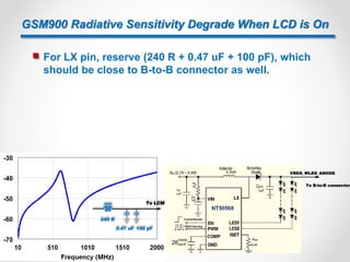 GSM900 Radiative Sensitivity Degrade When LCD is On
 For LX pin, reserve (240 R + 0.47 uF + 100 pF), which
should be close to B-to-B connector as well.
VREG_WLED_ANODE
To B-to-B connector
0.47 uF 100 pF
To LCM
240 R
26
 