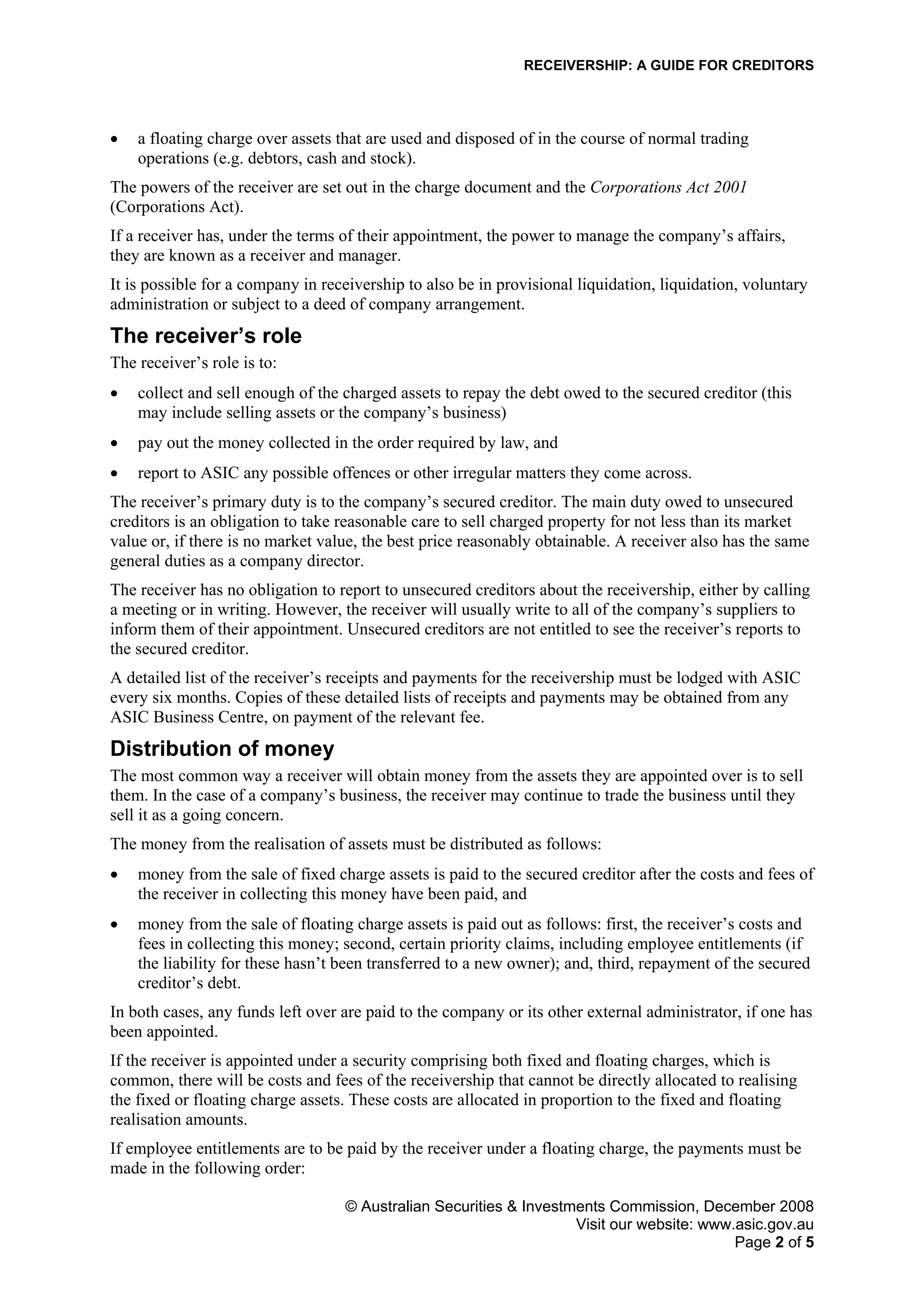 Receivership a guide for creditors PDF