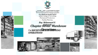 Chapter Seven: Warehouse
Operations
Eng. Mohammed S.
Alghamdi
7.4 RECEIVING AND SHIPPING
OPERATIONS
 
