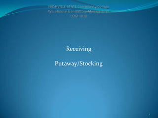 Receiving

Putaway/Stocking




                   1
 