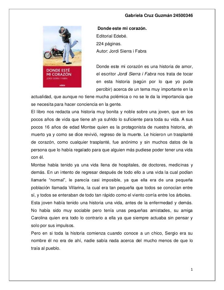 Recension De Libro 1 Donde Este Mi Corazon