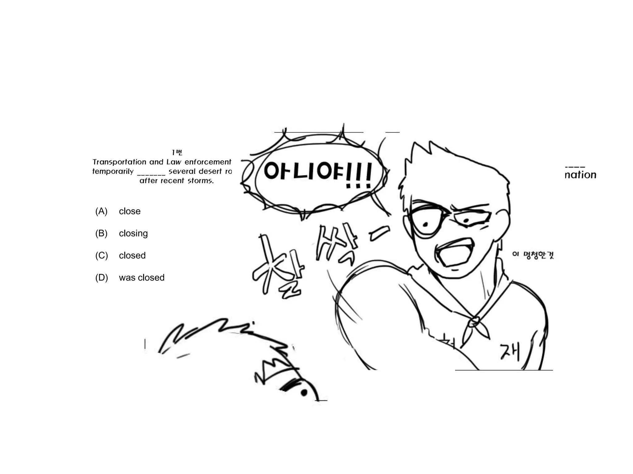 (A)   close

(B)   closing

(C)   closed

(D)   was closed
 