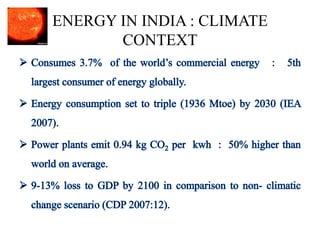 ENERGY IN INDIA : CLIMATE
CONTEXT
 