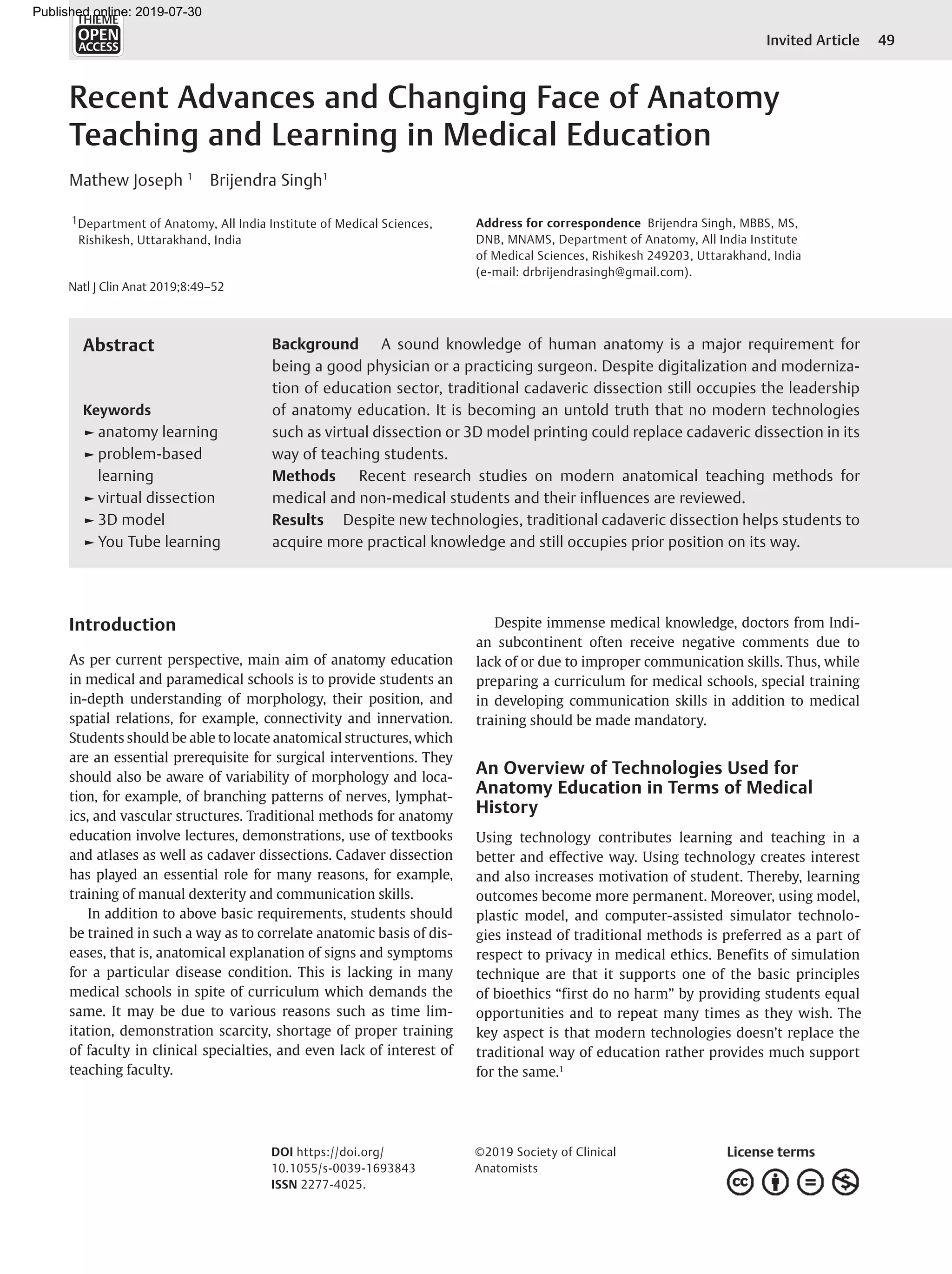Recent advances and changing face of anatomy | PDF