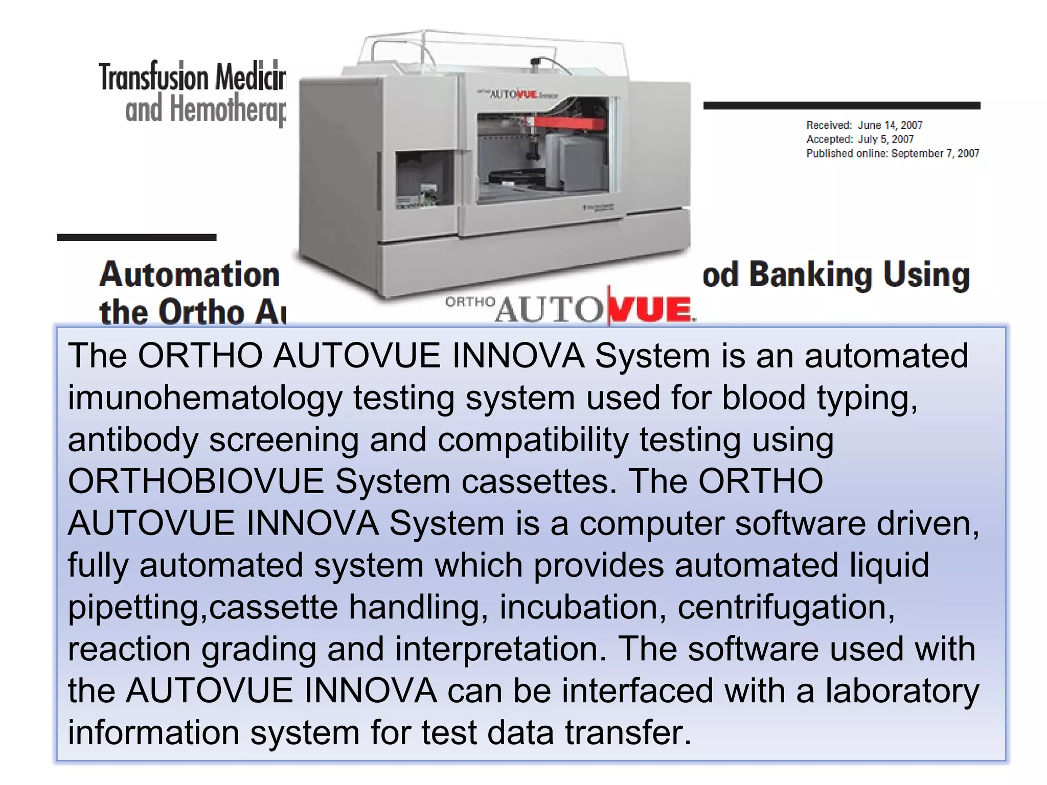 Autovue Innova Recent advances in blood banking | PPT