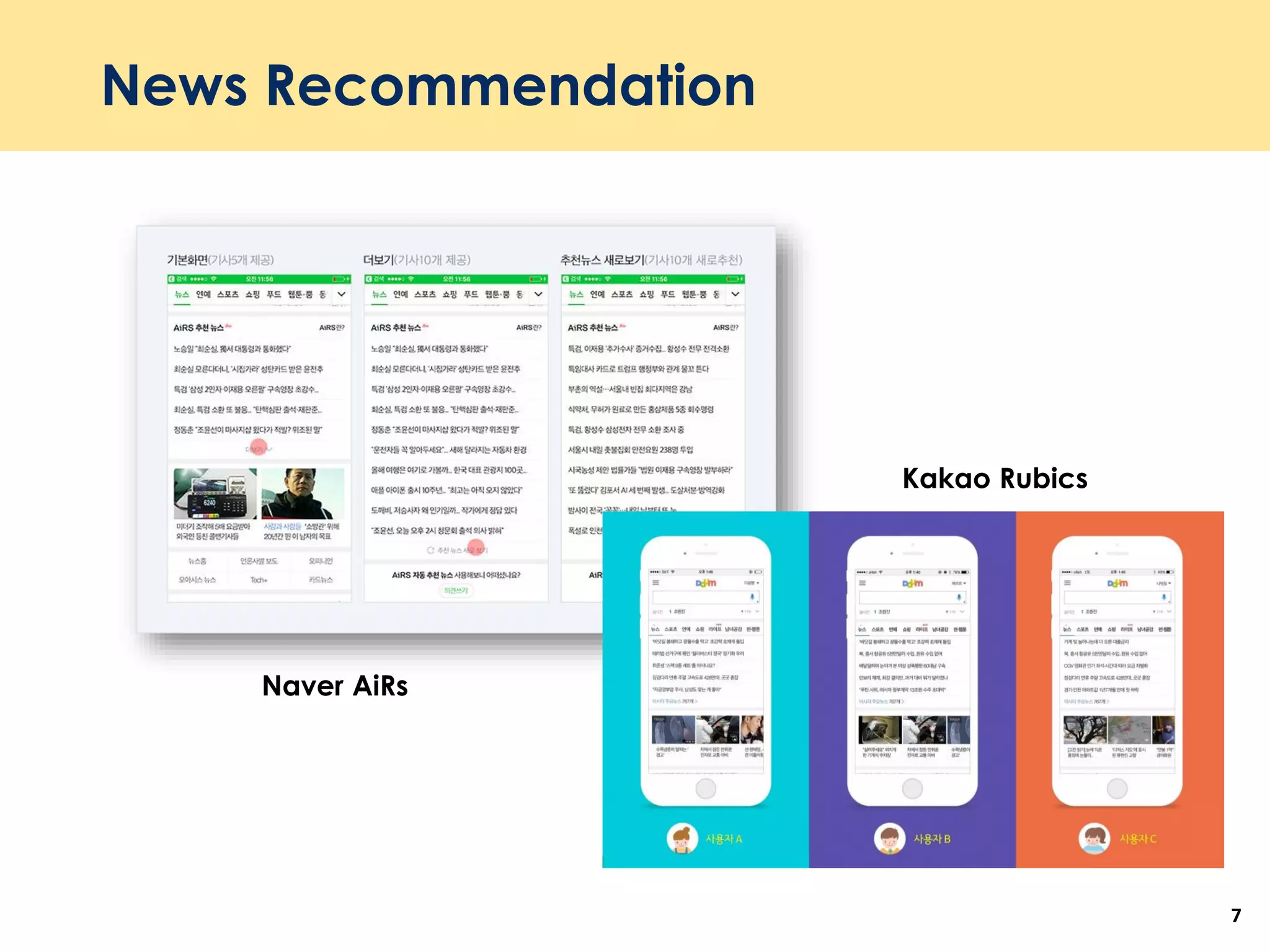 News Recommendation
7
Naver AiRs
Kakao Rubics
 