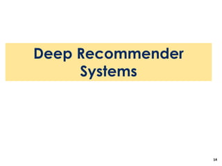 14
Deep Recommender
Systems
 