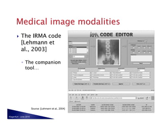     The IRMA code
             [Lehmann et
             al., 2003]

             ◦  The companion
                tool…




                         Source: [Lehmann et al., 2004]


Klagenfurt - June 2010
 