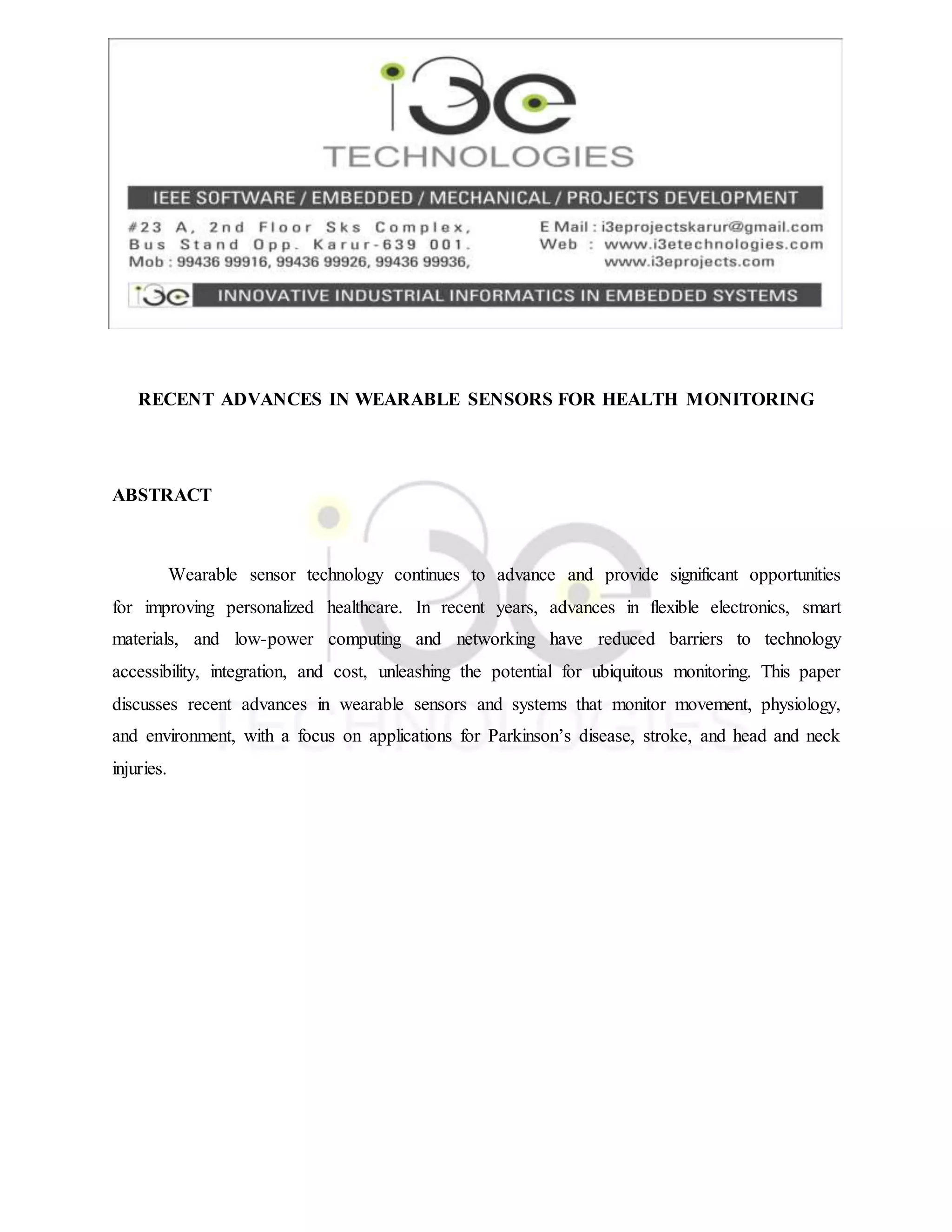 Recent advances in wearable sensors for health monitoring | DOCX