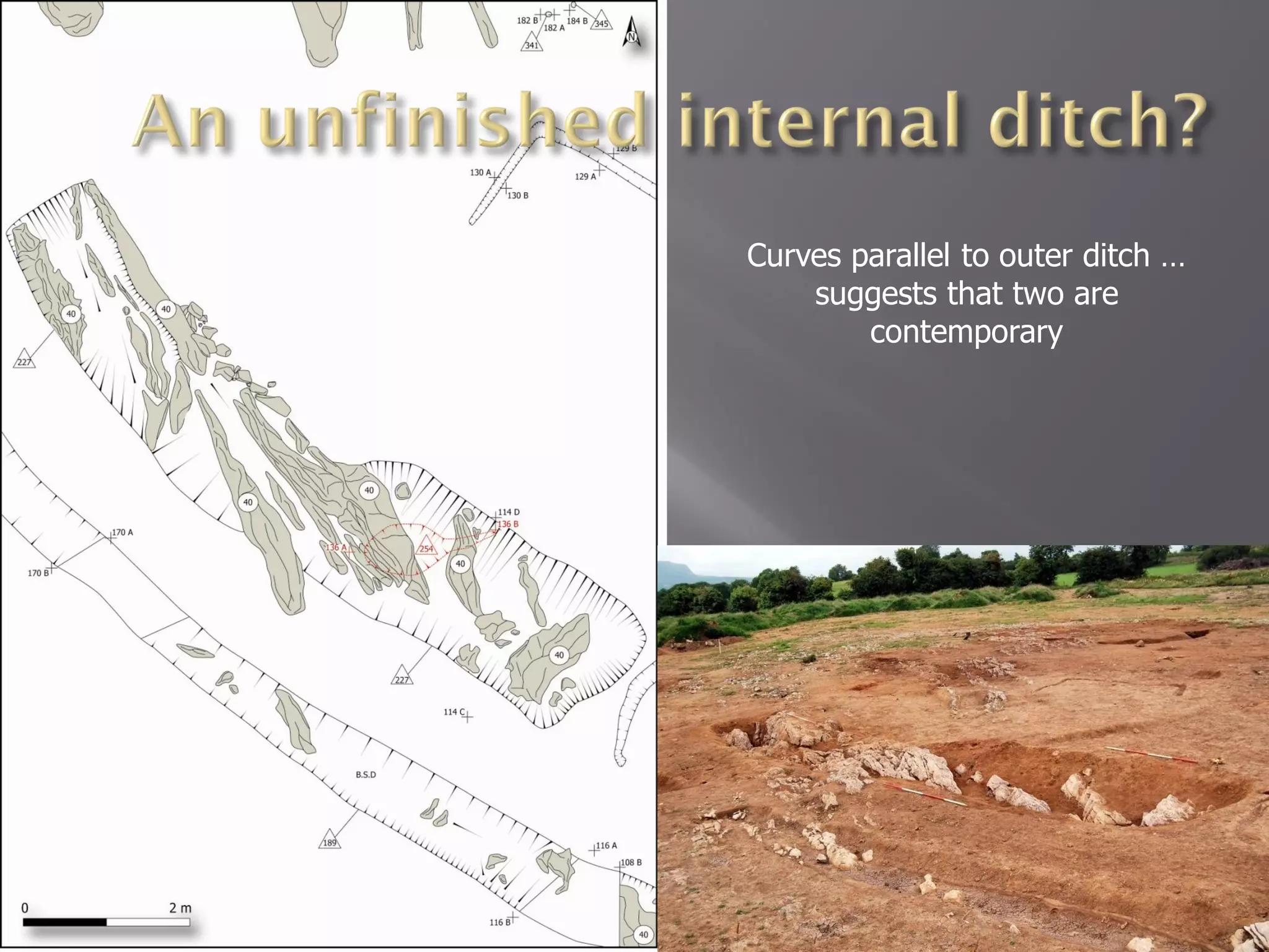 Curves parallel to outer ditch …
    suggests that two are
        contemporary
 