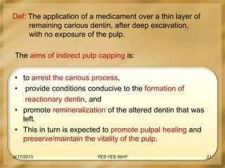 Pulp Def Recent concepts in vital pulp therapy Dr. Sarjeev Singh Yadav | PPTX