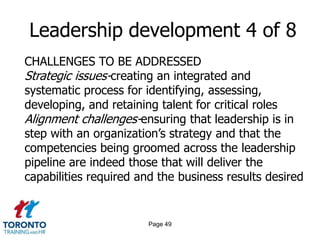 Page 47Leadership development 2 of 8FOCUS OF ACTIVITIES IN 2011Addressing the current underperformance of leadersImproving relationships with external or partner organizationsChanging the leadership style across the organizationTo help develop global businessTo help prepare managers for leading across culturesImproving the skills of leaders to think in a more strategic and future-focused wayEnabling the achievement of the organization’s strategic goals