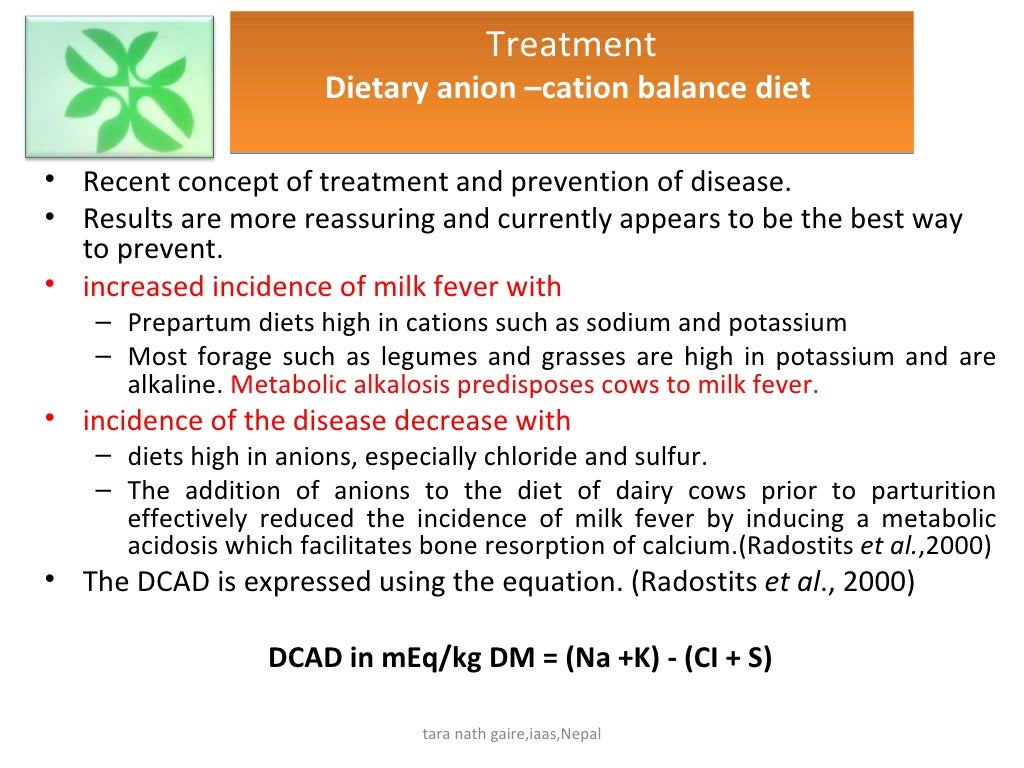 Recent diagnosis and treatment of milk fever in