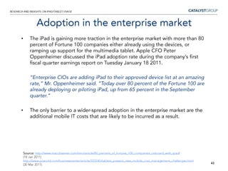 Most participants reported spending the bulk of their iPad time browsing the Web (37.7 percent) while 39.4 percent claim to have downloaded between 20 and 50 apps (most people paid for about 10 apps). 