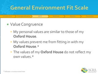 Introduction Conceptualization
 Value Congruence
 My personal values are similar to those of my
Oxford House.
 My value...