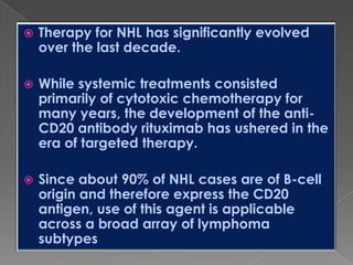 Various data suggest that bendamustineoffers a potentially useful new option for patients with disease that has become resistant to other cytotoxics and rituximabThis study warrants close attention, and if efficacy data hold up in the longer term, one can envision that this may be a very useful option for the initial treatment of indolent lymphoma, in particular with respect to the favorable safety profile and allowance to defer anthracycline treatment (and its associated toxicity). 