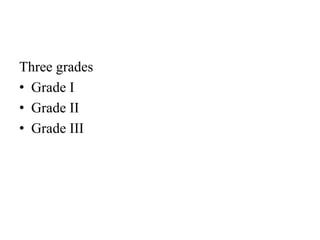 Three grades
• Grade I
• Grade II
• Grade III
 