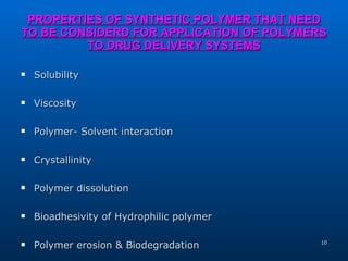 Recent updates in synthetic polymers used in drug delivery systems | PPT