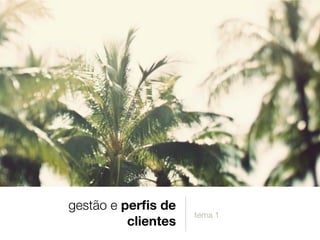 gestão e perﬁs de
clientes
tema 1
 