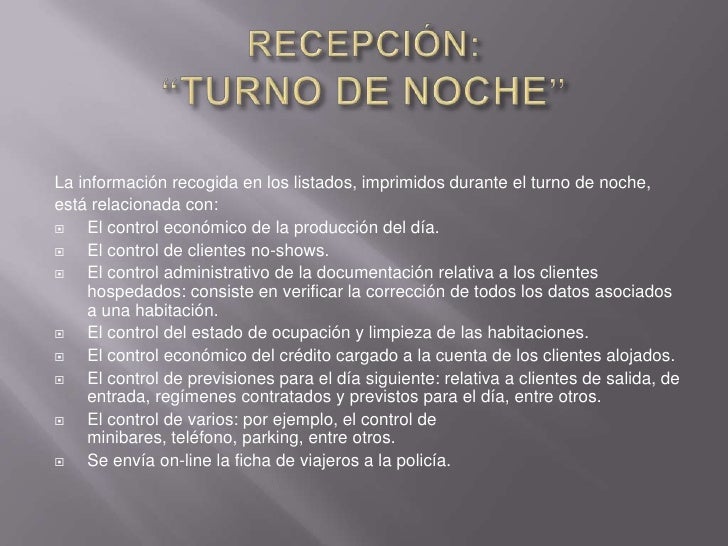 Recepción turno de noche