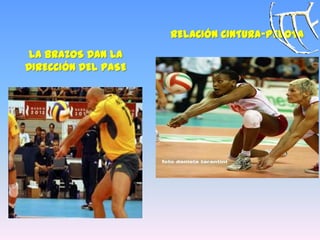 LA BRAZOS DAN LA
DIRECCIÓN DEL PASE
RELACIÓN CINTURA-PELOTA
 