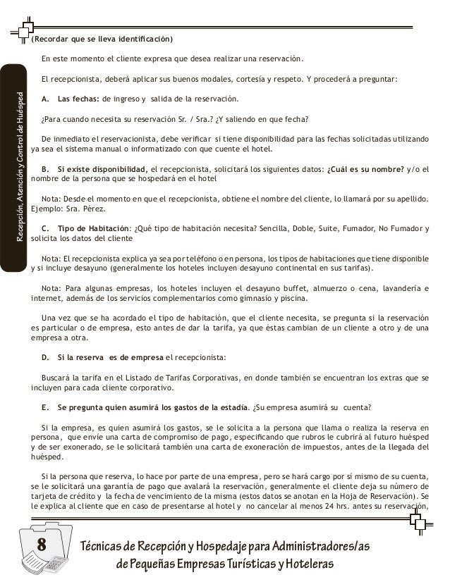 Recepcion y arreglo de habitaciones