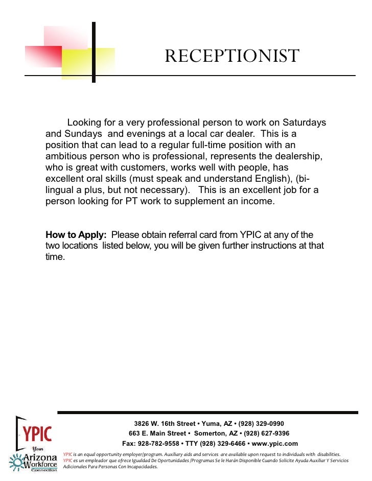 cover letter receptionist
