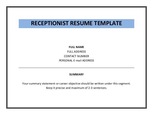 receptionist resume template pdf tabular cv sample