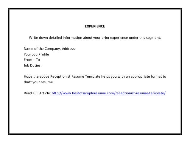 receptionist resume template pdf