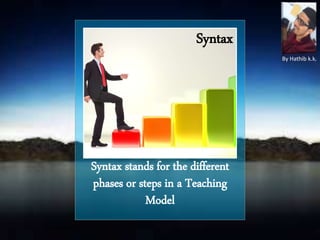 Syntax stands for the different
phases or steps in a Teaching
Model
Syntax
By Hathib k.k.
 