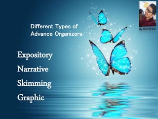 Different Types of
Advance Organizers
Expository
Narrative
Skimming
Graphic
By Hathib k.k.
 