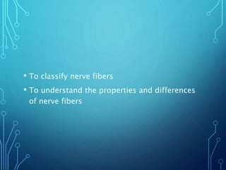 • To classify nerve fibers
• To understand the properties and differences
of nerve fibers
 