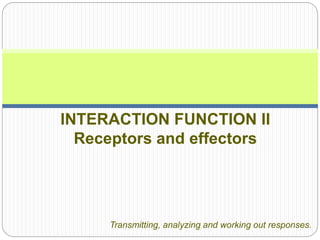 INTERACTION FUNCTION II
Receptors and effectors
Transmitting, analyzing and working out responses.
 