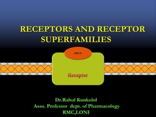 RECEPTORS AND RECEPTOR
SUPERFAMILIES
Dr.Rahul Kunkulol
Asso. Professor dept. of Pharmacology
RMC,LONI
 
