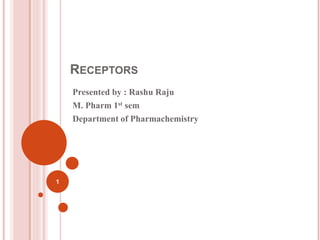 RECEPTORS
Presented by : Rashu Raju
M. Pharm 1st sem
Department of Pharmachemistry
1
 
