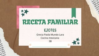 RECETA FAMILIAR
RECETA FAMILIAR
RECETA FAMILIAR
EJOTES
EJOTES
EJOTES
Grecia Paola Mundo Lara
Cocina mexicana
3B
 
