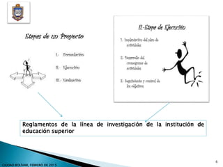Reglamentos de la línea de investigación de la institución de
educación superior
6
CIUDAD BOLÍVAR, FEBRERO DE 2015
 