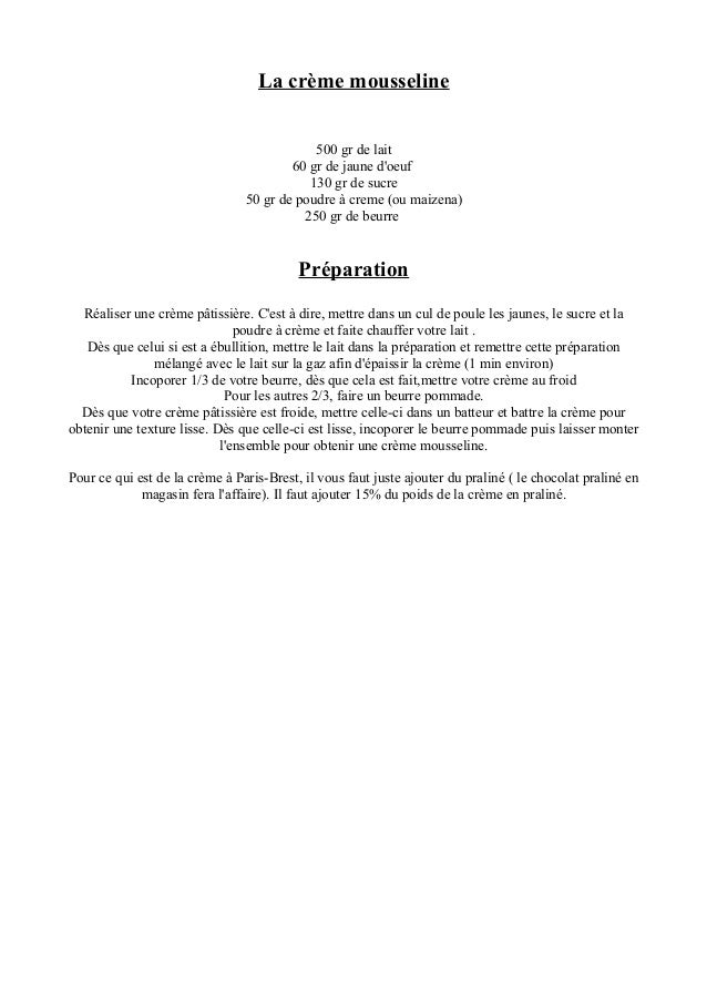 Recette Creme Mousseline