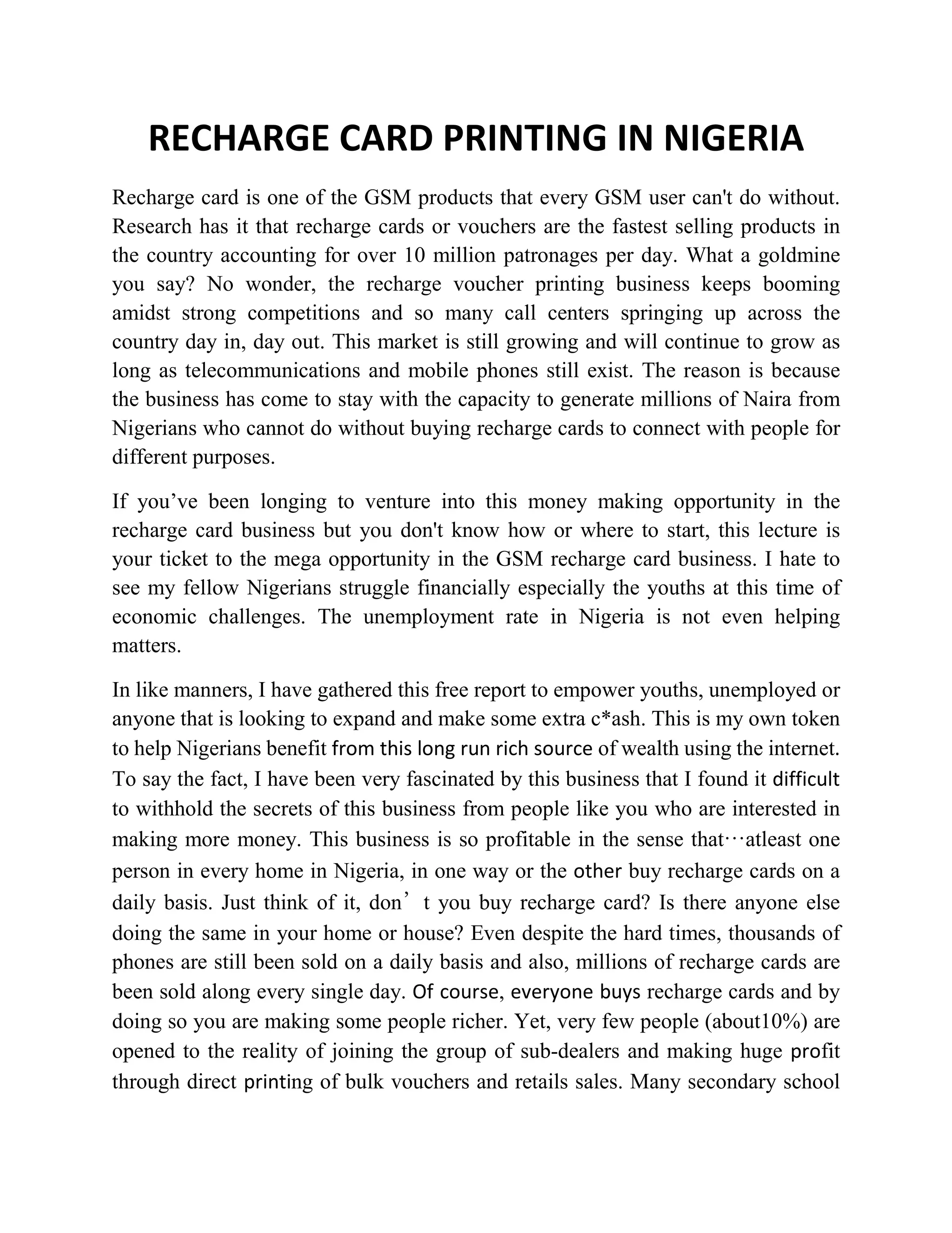 Recharge card printing in nigeria PDF